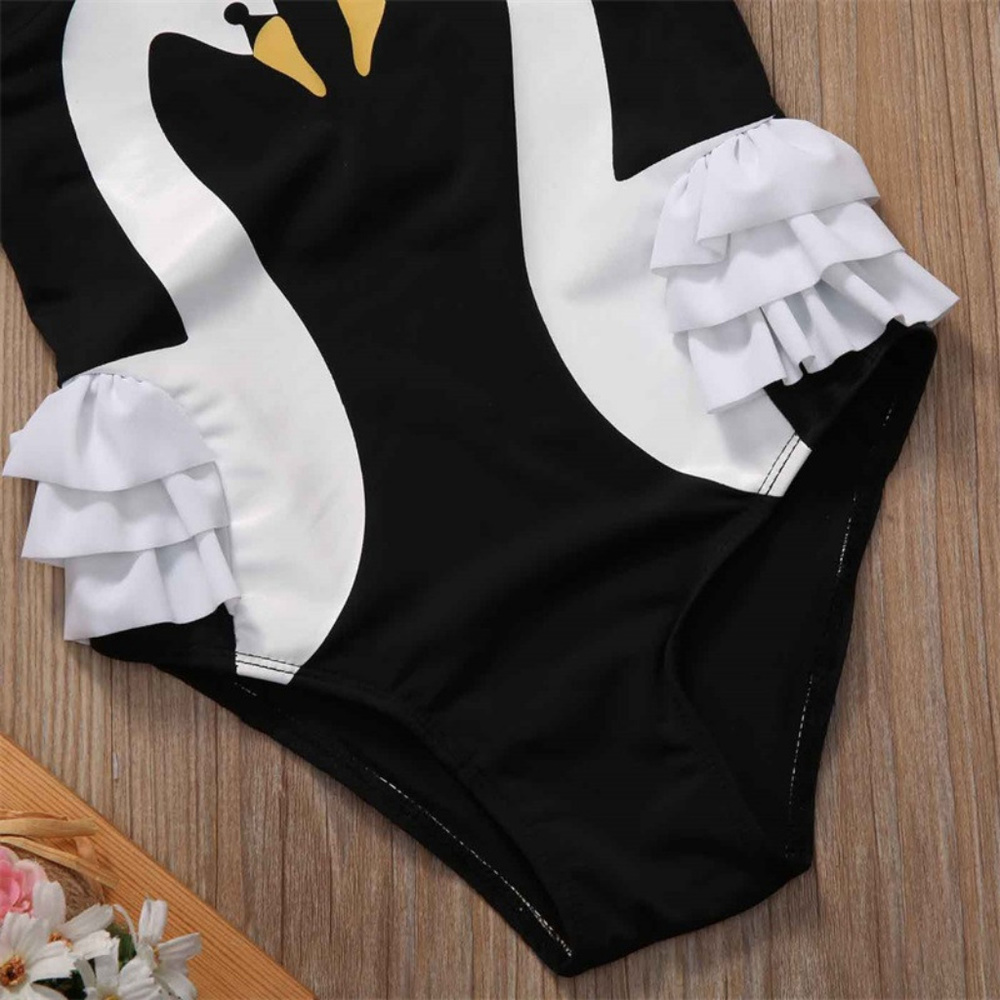 Swan Black Girls Ruffle One Piece Swimsuit - Picture 3 of 4